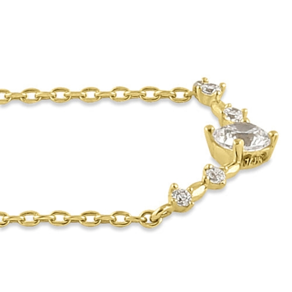 Solid 14K Yellow Gold Trendy V CZ Necklace - Picture 3 of 4